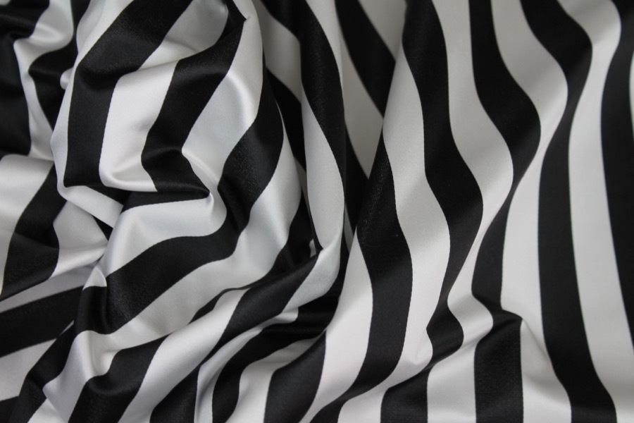 Silk Duchesse Satin - Black and White Narrow Stripe fabric, image 6 of 6