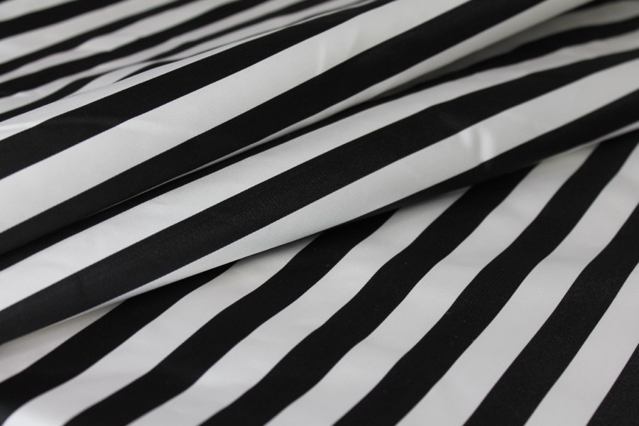 Silk Duchesse Satin - Black and White Narrow Stripe fabric