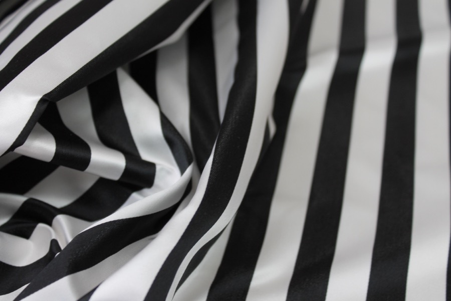 Silk Duchesse Satin - Black and White Narrow Stripe fabric, image 5 of 6