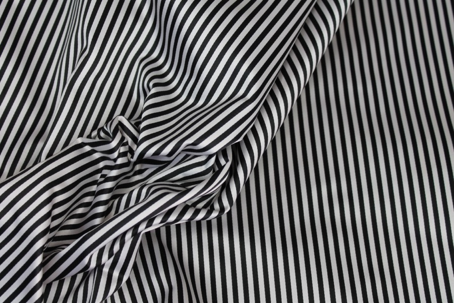 Duchesse Satin - Black and White Thin Stripe fabric, image 4 of 6
