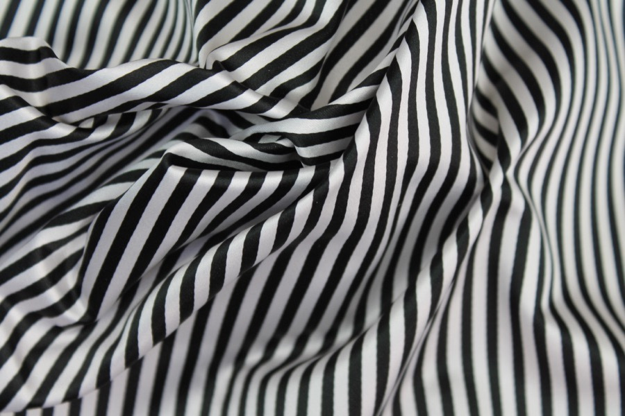 Duchesse Satin - Black and White Thin Stripe fabric, image 3 of 6