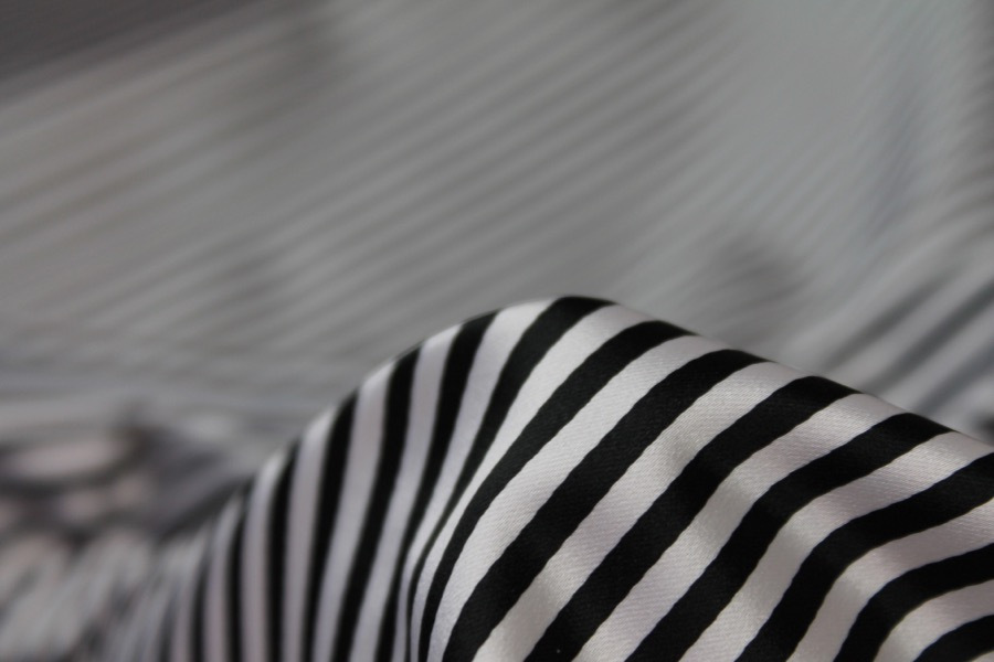 Duchesse Satin - Black and White Thin Stripe fabric, image 2 of 6