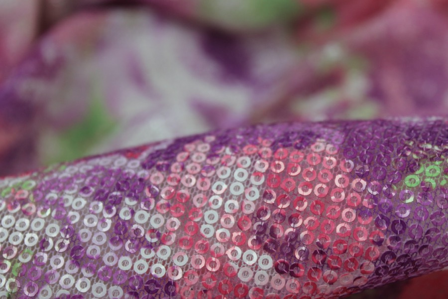 Floral Printed Sequin On Stretch Tulle fabric, image 2 of 7