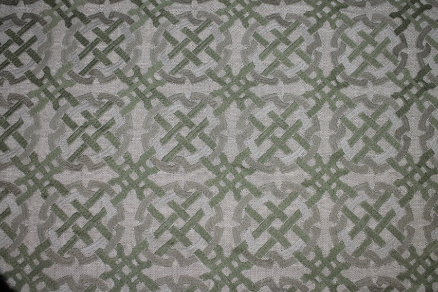 Green and Beige Celtic Knot Embroidered Linen fabric, image 5 of 8