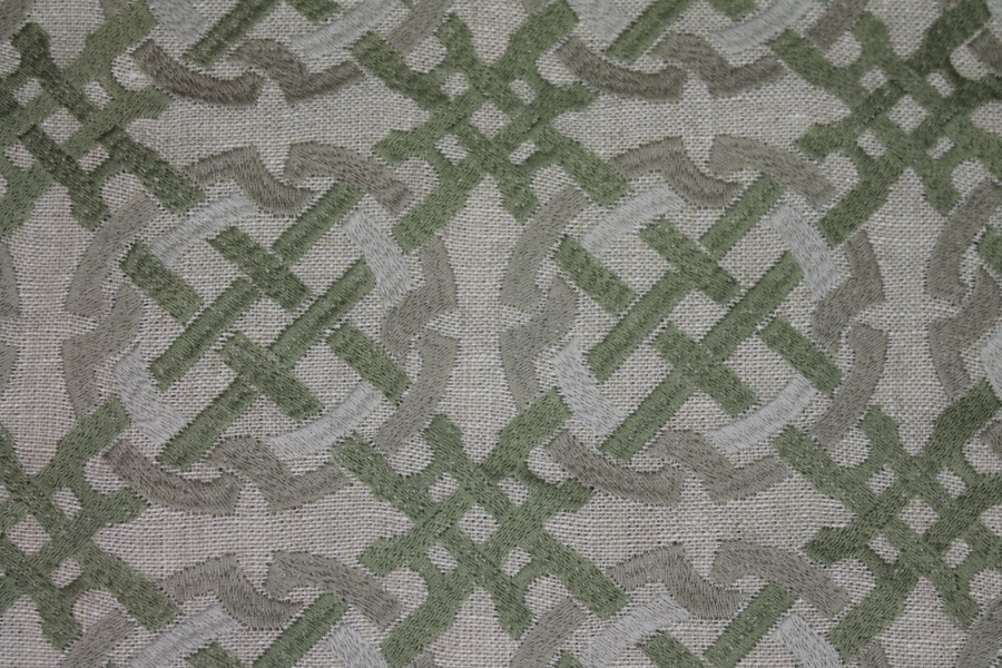 Green and Beige Celtic Knot Embroidered Linen fabric, image 6 of 8