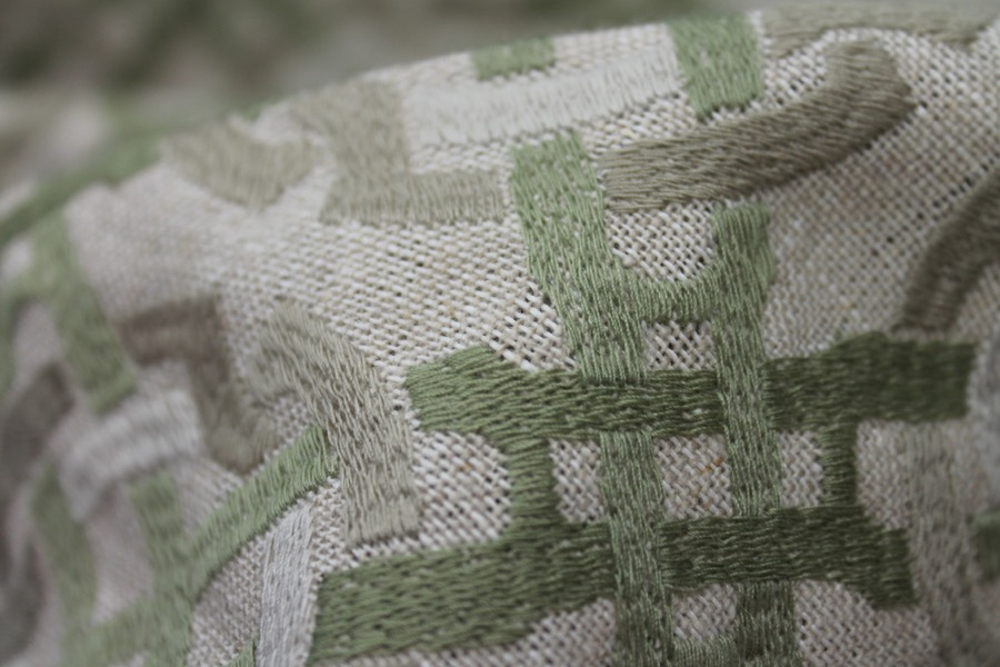 Green and Beige Celtic Knot Embroidered Linen fabric, image 8 of 8