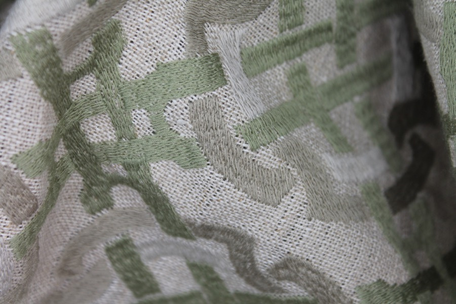 Green and Beige Celtic Knot Embroidered Linen fabric, image 7 of 8