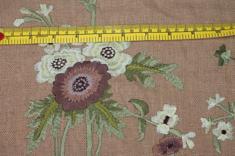 Floral Embroidered Linen in Plum and Pale Green on Tea Rose fabric, image 6 of 9