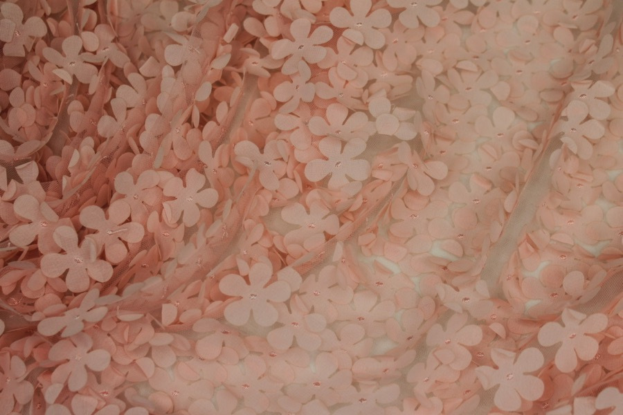 Pink Cut Out Flowers on Tulle fabric
