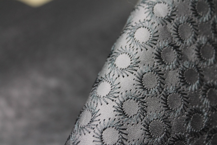Black Embroidered Circle Leatherette fabric, image 5 of 6