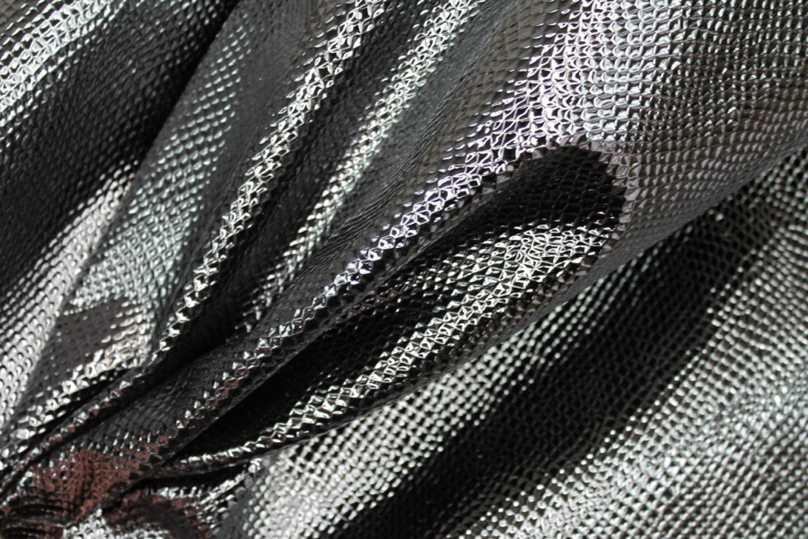 Black Glossy Embossed Snakeskin Leatherette fabric, image 2 of 7