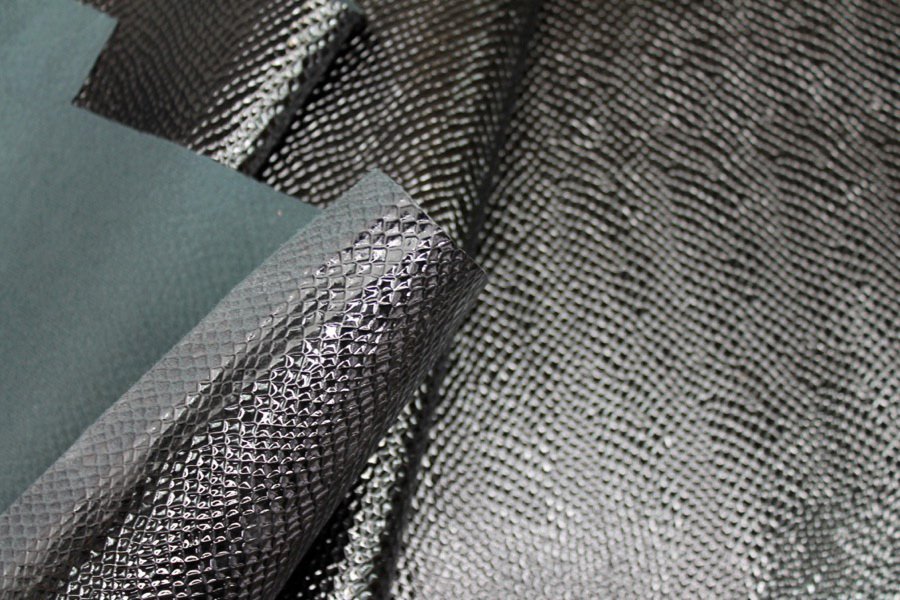 Black Glossy Embossed Snakeskin Leatherette fabric, image 5 of 7