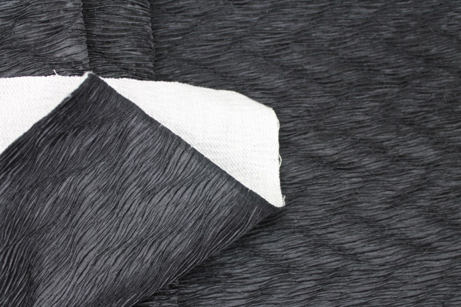 Pleated Satin Bonded to Muslin - Black fabric, image 3 of 5