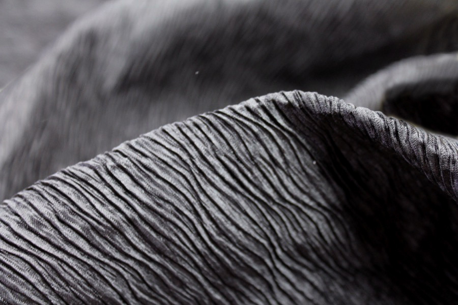 Pleated Satin Bonded to Muslin - Black fabric, image 2 of 5
