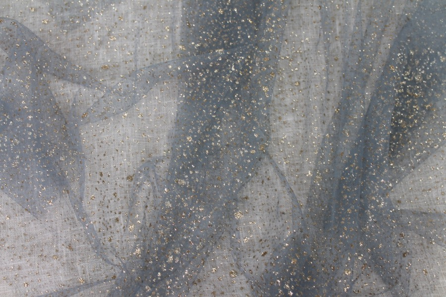 Glitter Spray Tulle - Gold on Pale Blue fabric, image 6 of 7