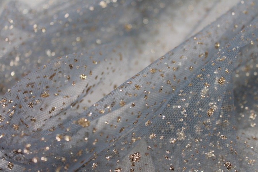 Glitter Spray Tulle - Gold on Pale Blue fabric, image 3 of 7