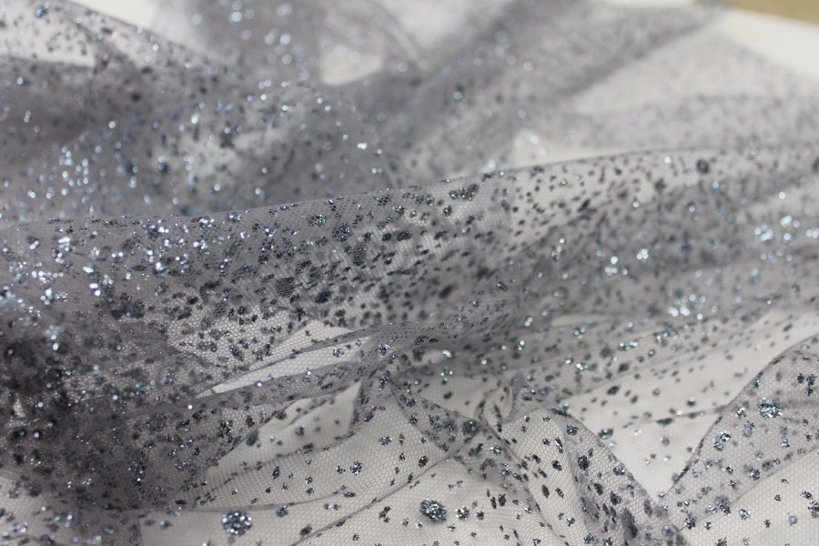 Glitter Spray Tulle - Grey on Grey fabric, image 4 of 9