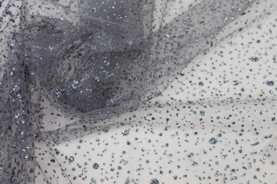 Glitter Spray Tulle - Grey on Grey fabric, image 5 of 9