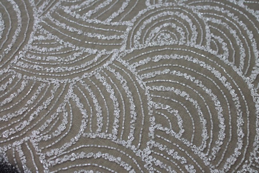 Beaded Wave Pattern Tulle - Ivory with Sequins and Glass Beads fabric, image 11 of 11
