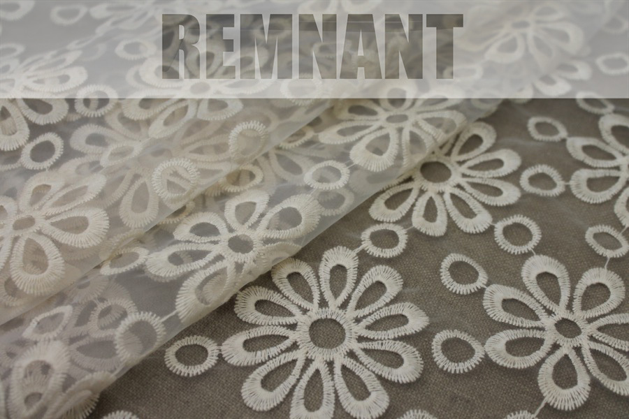 Cream Embroidered Floral Pattern on Ivory Organza - 0.3m Piece fabric