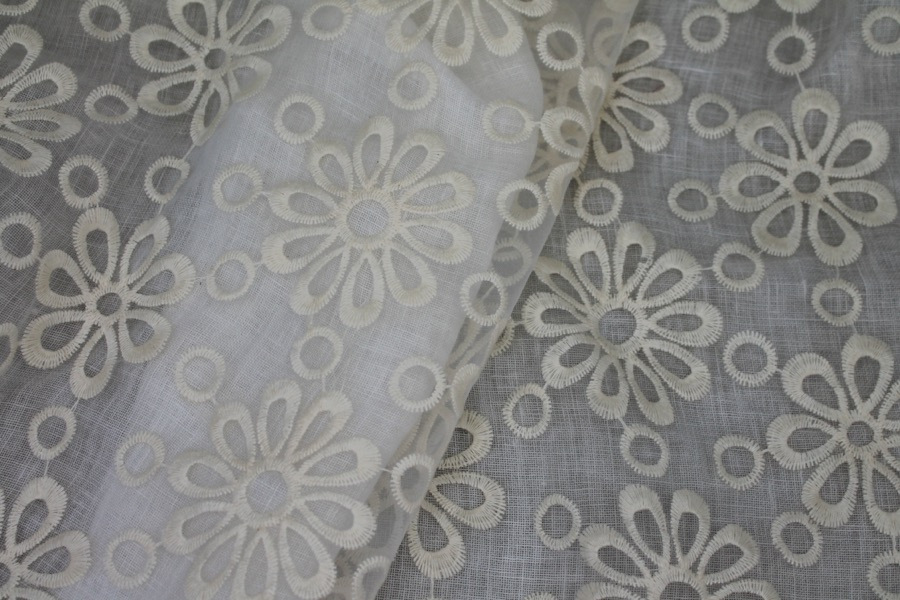 Cream Embroidered Floral Pattern on Ivory Organza - 0.3m Piece fabric, image 9 of 9