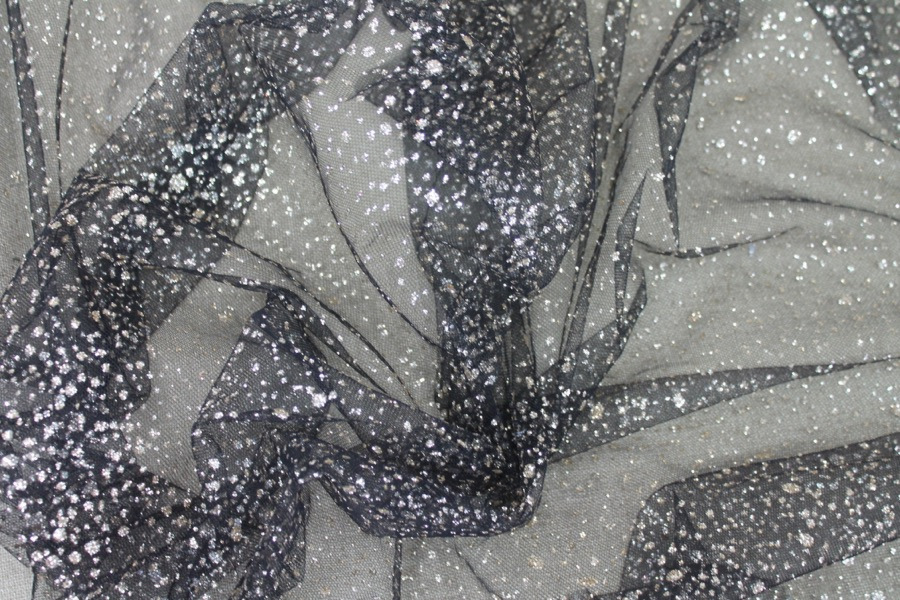Glitter Spray Tulle - Gold on Black fabric, image 3 of 9
