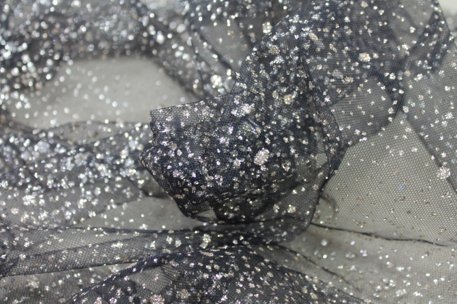 Glitter Spray Tulle - Gold on Black fabric, image 2 of 9