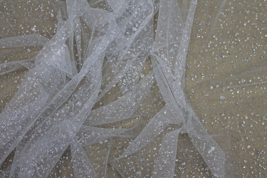 Glitter Spray Tulle - Silver on Ivory fabric, image 5 of 8