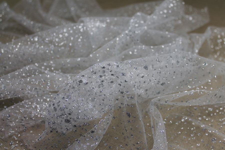Glitter Spray Tulle - Silver on Ivory fabric, image 2 of 8