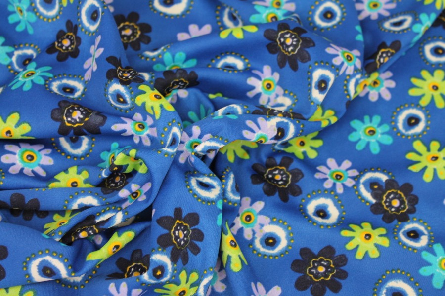 Floral Print Jersey - Blues fabric, image 5 of 6