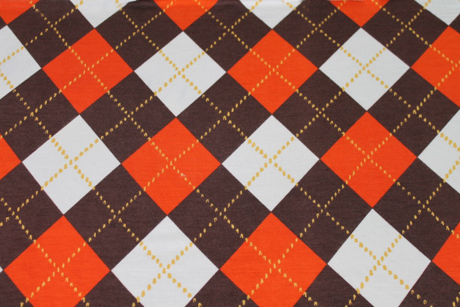 Argyle Check Print Jersey - Orange/Ivory/Brown fabric, image 4 of 6