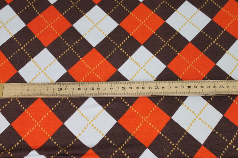 Argyle Check Print Jersey - Orange/Ivory/Brown fabric, image 6 of 6