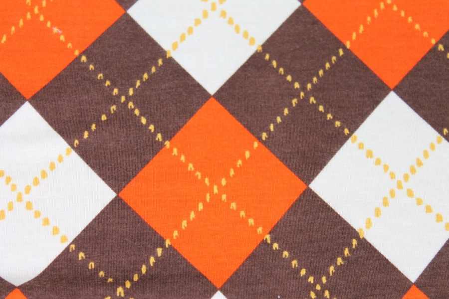 Argyle Check Print Jersey - Orange/Ivory/Brown fabric, image 5 of 6