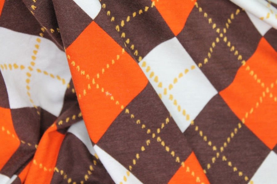 Argyle Check Print Jersey - Orange/Ivory/Brown fabric, image 2 of 6