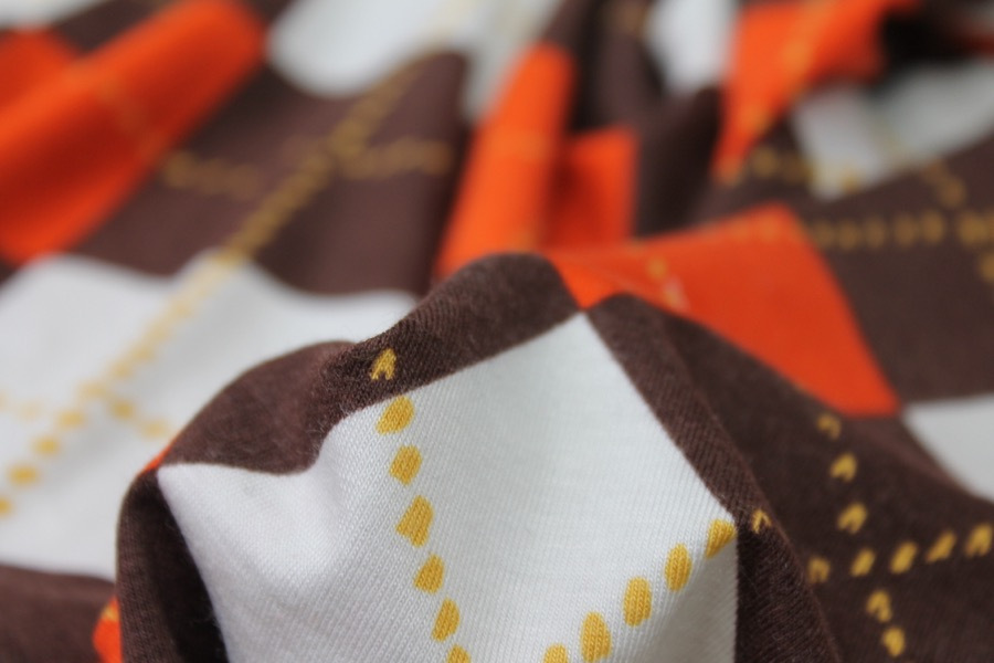 Argyle Check Print Jersey - Orange/Ivory/Brown fabric, image 3 of 6