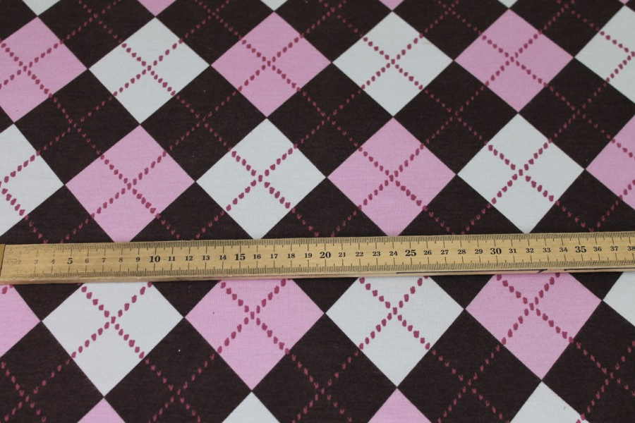 Argyle Check Print Jersey - Pink/Ivory/Brown fabric, image 4 of 7