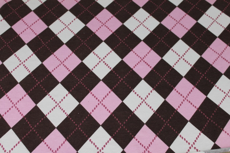 Argyle Check Print Jersey - Pink/Ivory/Brown fabric, image 7 of 7