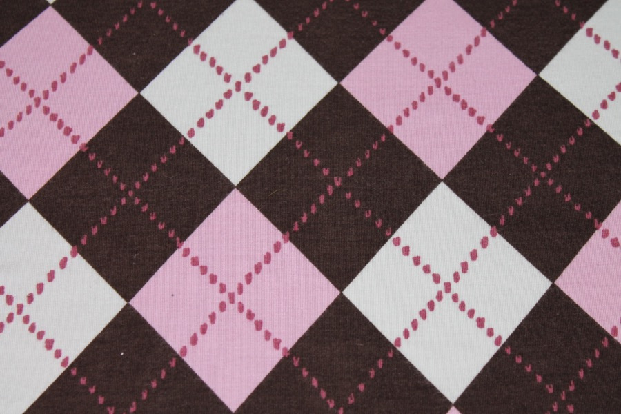 Argyle Check Print Jersey - Pink/Ivory/Brown fabric, image 3 of 7