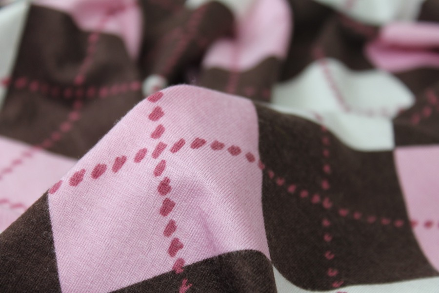 Argyle Check Print Jersey - Pink/Ivory/Brown fabric, image 2 of 7