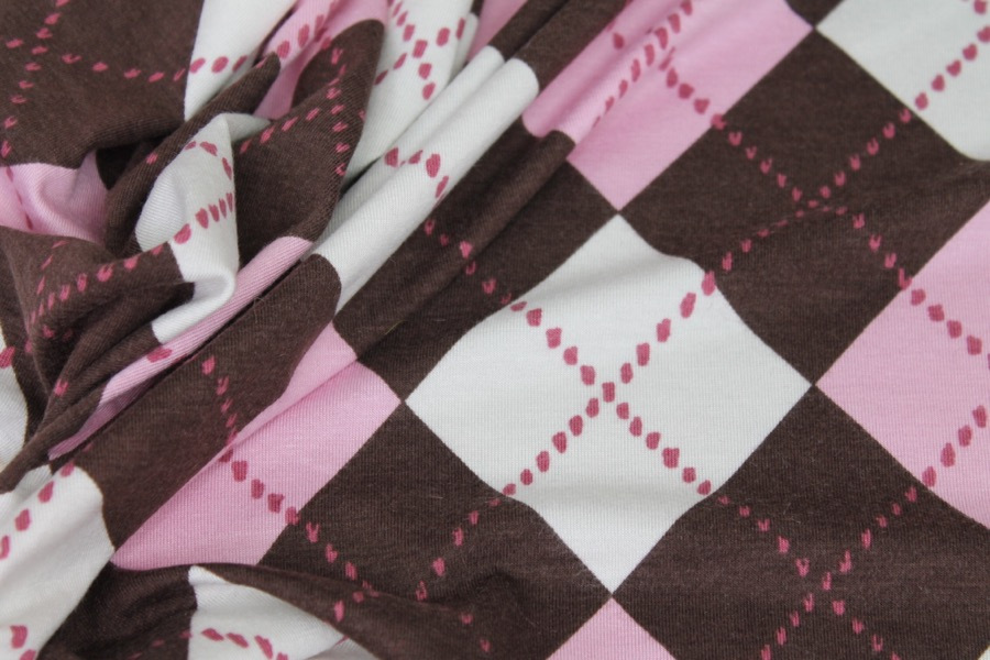 Argyle Check Print Jersey - Pink/Ivory/Brown fabric, image 6 of 7