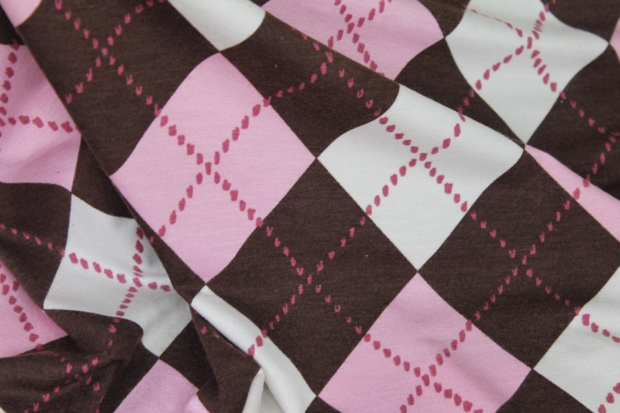 Argyle Check Print Jersey - Pink/Ivory/Brown fabric, image 5 of 7
