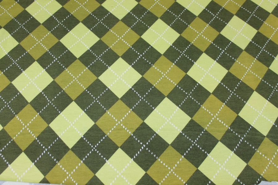 Argyle Check Print Jersey - Greens fabric, image 4 of 7