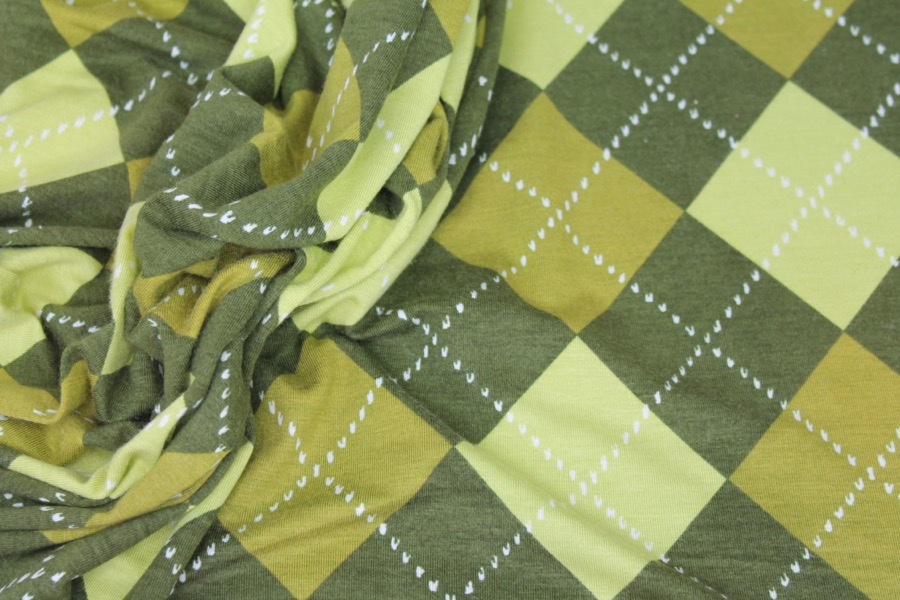 Argyle Check Print Jersey - Greens fabric