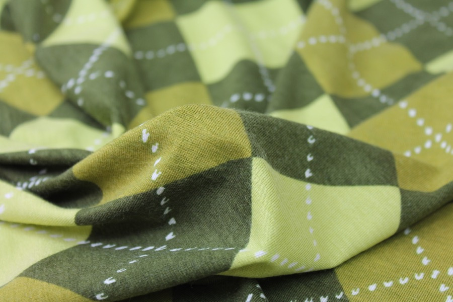 Argyle Check Print Jersey - Greens fabric, image 5 of 7