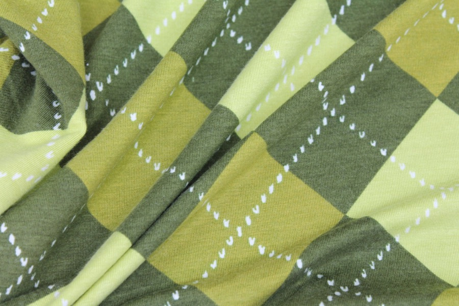 Argyle Check Print Jersey - Greens fabric, image 6 of 7