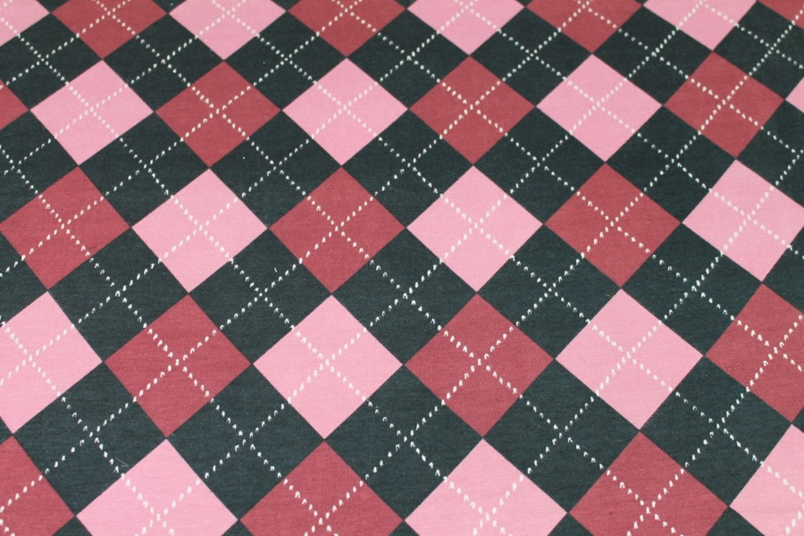 Argyle Check Print Jersey - Pink/Burgundy/Navy fabric, image 3 of 7
