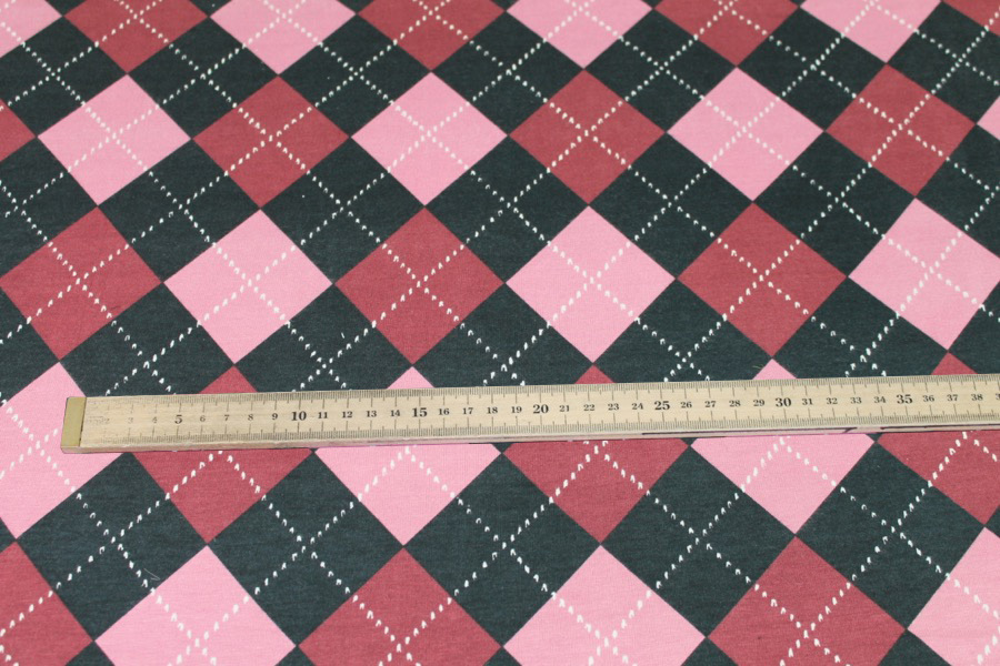 Argyle Check Print Jersey - Pink/Burgundy/Navy fabric, image 7 of 7