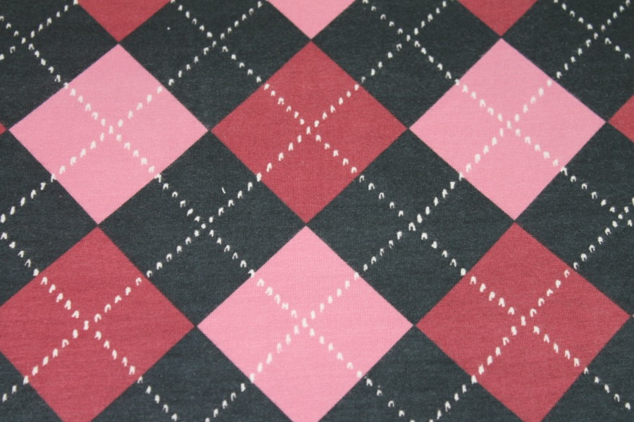 Argyle Check Print Jersey - Pink/Burgundy/Navy fabric, image 2 of 7