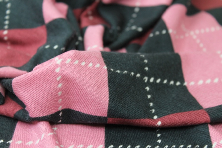 Argyle Check Print Jersey - Pink/Burgundy/Navy fabric, image 4 of 7