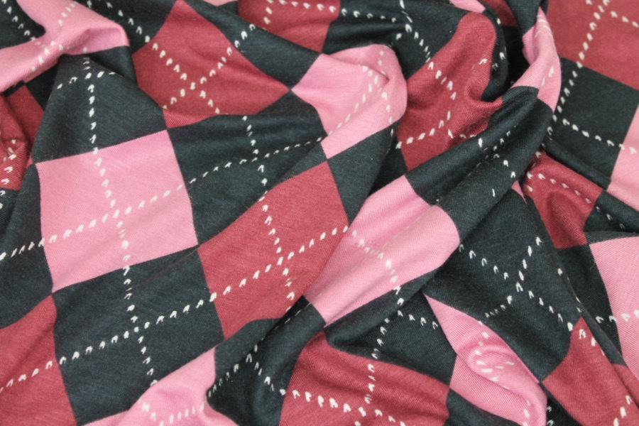 Argyle Check Print Jersey - Pink/Burgundy/Navy fabric, image 6 of 7